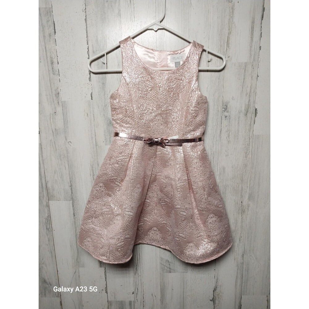 The Children's Place 6X/7 Rose Gold Metallic Woven Jacquard Dress